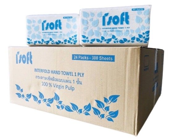 กระดาษเช็ดมือแบบแผ่นพับต่อเนื่อง 1 ชั้น Isoft Interfold Hand Towel 1 ชั้น 300 แผ่น