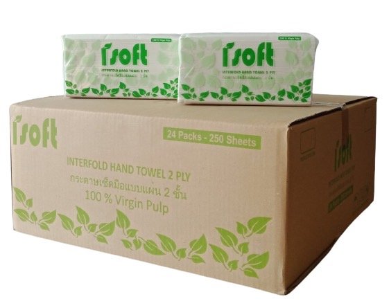 กระดาษเช็ดมือแบบแผ่นพับต่อเนื่อง 2 ชั้น Isoft Interfold Hand Towel 2 ชั้น 250 แผ่น